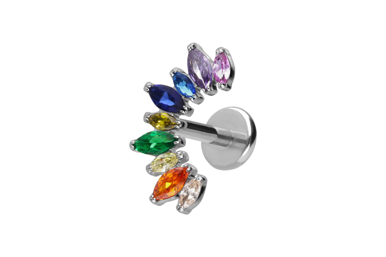 Titan Labret Piercing mit Push Fit BUNTER KRISTALLBOGEN